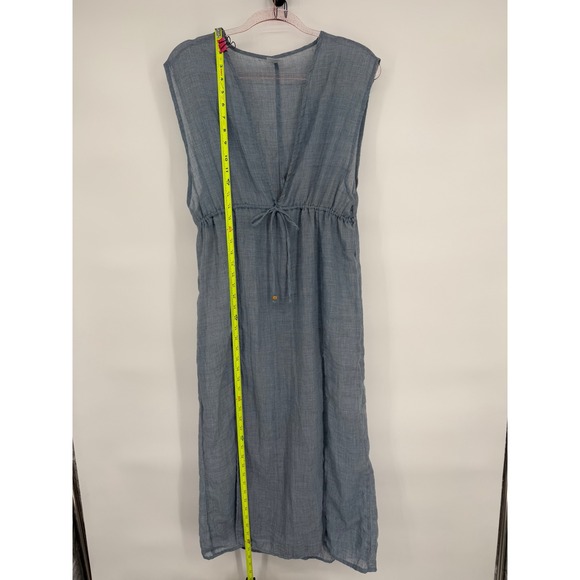 Kona Kol Sz M Womens Blue Gauze Tie Waist Maxi Dress Sleeveless Beach Cover Up‎ - Picture 2 of 8